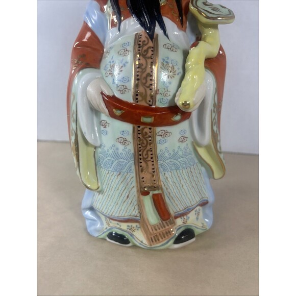 Chinese God Ceramic Statue General Kwan Reishi Mushroom 10” Vintage Asian Decor - Picture 15 of 16